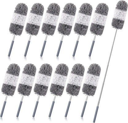 Tanlade 12 Pcs Microfiber Feather Duster for Cleaning 13-31 Inch Extendable Cobweb Dusters Ceiling Fan Duster Washable Bendable Tool for Office Car Window Furniture (Gray White)