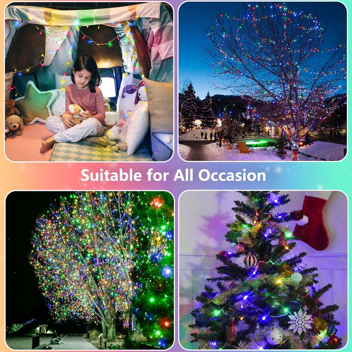 2 Pack String Lights Battery Operated with Timer, 66FT 200 LED Waterproof Battery Twinkle Lights, 8 Modes Fairy Light for Indoor & Outdoor Party Bedroom Garland Tree Christmas Decorations (Multicolor)