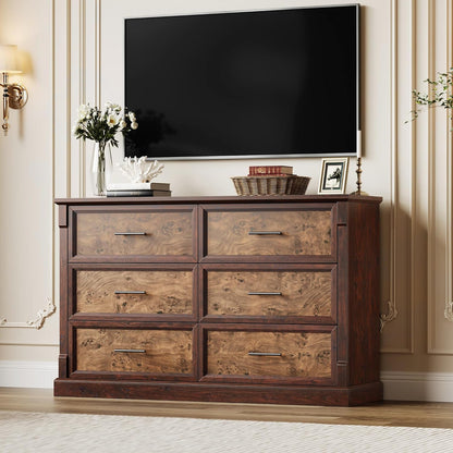 GAOMON Brown 6 Drawer Dresser for Bedroom, Farmhouse 47.2" Wide Chest of Drawers with Metal Handles, Rustic Double Wood Dresser, Storage Dressers Organizer for Living Room, Nursery