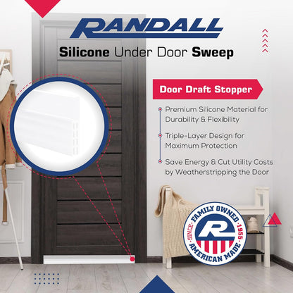 Adhesive Backed Door Draft Stopper – Silicone Under Door Sweep for Interior & Exterior Doors, Noise & Air Insulation, Self Stick Weather Stripping Door Seal, 2" W x 39" L (Clear) by Randall Mfg