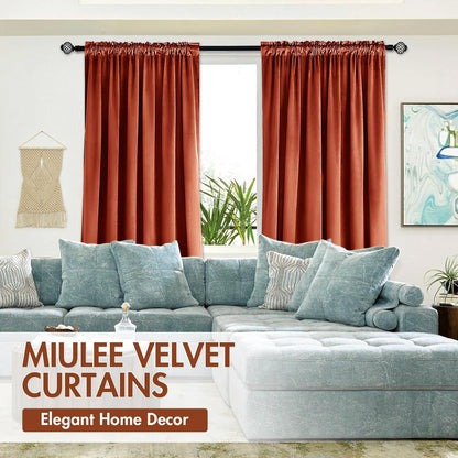 MIULEE Burnt Orange Velvet Curtains Thermal Insulated Blackout Curtain Fall Drapes for Bedroom Living Room Darkening 96 Inches Long Rust Terracotta Panels Rod Pocket Set of 2