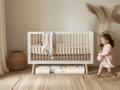 Under Bed Storage Containers with Window, Closet Organizers and Storage Bags, Foldable Underbed Storage Bags for Blankets, Clothing, Comforter, Linen Sheets, Wrapping Paper, 2 Pack, White Ivory