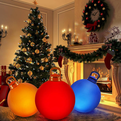 Jetec 3 Pcs Outdoor Light Up Christmas Ball Decorations Large Christmas Inflatable PVC Decorated Balls with Light 24 Inch,18 Inch Xmas Ornaments for Yard Lawn Porch (Red, Gold, Silver)