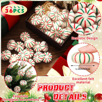 36 Pcs Felt Peppermint Decoration Christmas Wool Peppermints Christmas Arts Crafts Supplies, DIY Garland for Tree Home Vase Filler Decoration(Green)