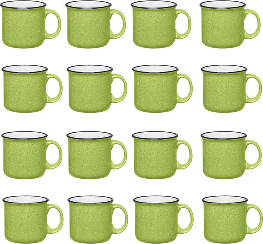 Set of 16 Ceramic Campfire Mugs – 15 Oz, Lime – Coffee & Tea Cups for Home, Work, Travel, Camping – Customizable, Great for DIY, Events, Companies