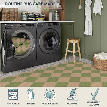 Lahome Checkered Dining Living Room Rug, 8x10 Washable Indoor Outdoor Easy Jute Rug, Farmhouse Neutral Diamond Non Slip Non Shedding Floor Carpet for Sunroom Deck Classroom Office