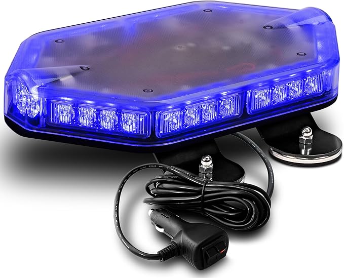 LAMPHUS NanoFlare NFMB40 12" 12V 40W BLUE LED Strobe Mini Light Bar [Magnet/Permanent Mount] Roof top Rotating Safety Flashing Emergency Warning Beacon Lightbar for Volunteer Firefighter