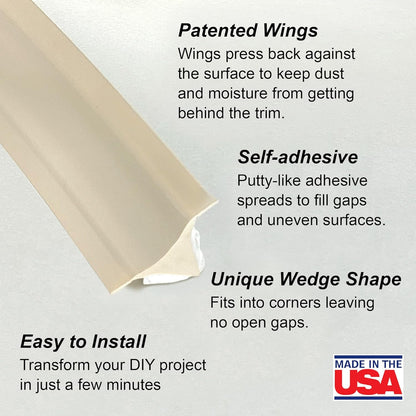 InstaTrim The Original Flexible Trim - 50ft Ivory 3/4" Wide Caulk Tape - Adhesive Trim with Many Uses Including Caulking for Bathtubs, Sinks, Counters, Tile, Floors - Made in USA