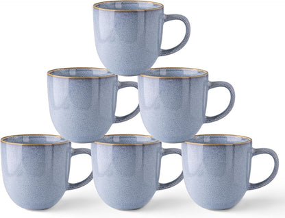 AmorArc 12oz Coffee Mugs, Ceramic Coffee Mugs set of 6 for Man, Woman, Dad, Mom, Modern Coffee Mugs with handle for Latte/Cappuccino/Milk/Cocoa. Dishwasher&Microwave Safe, Blue-Reactive Glaze