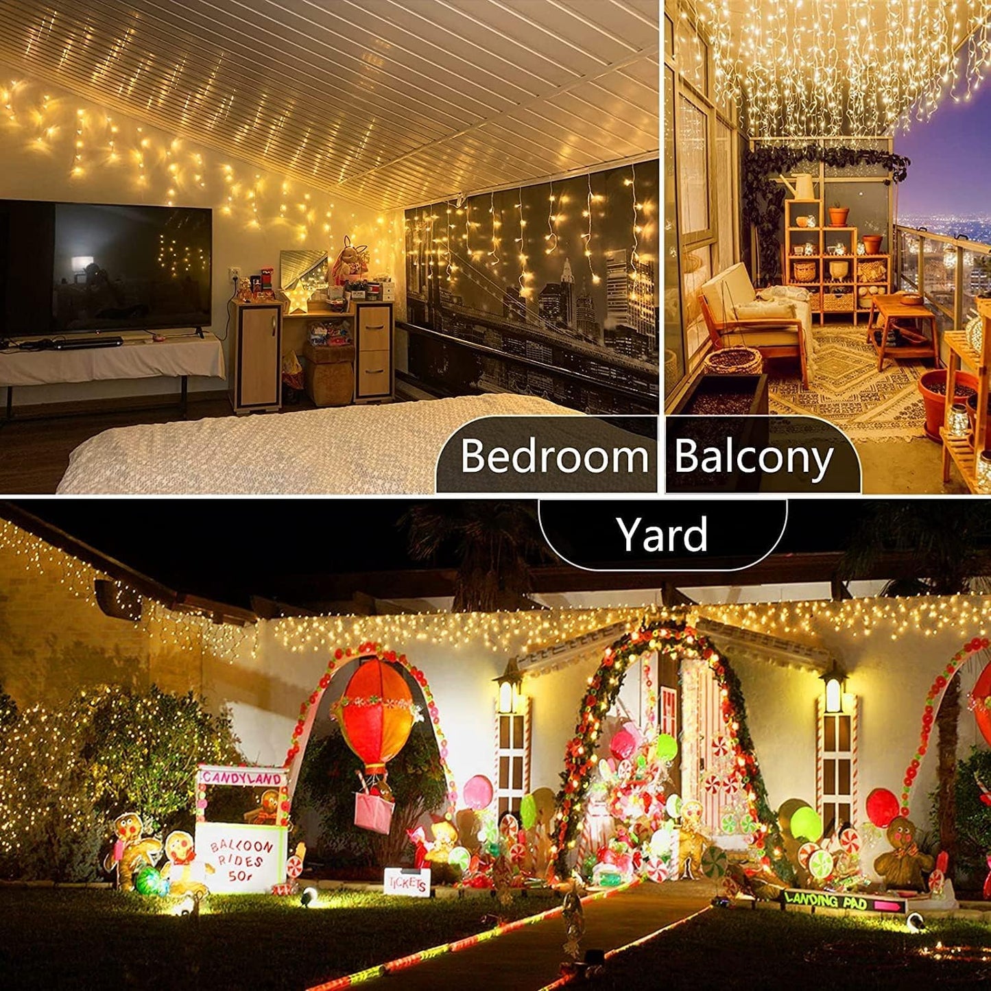 YEGUO 33ft 400 LED Icicle Lights Outdoor, 80 Drops Icicle Christmas Light Connectable, 8 Modes Warm White Xmas Icicle Lights with Timer Indoor