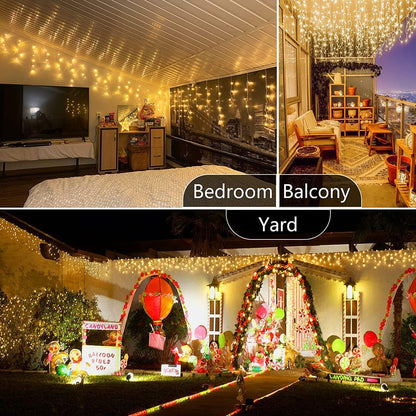 YEGUO 33ft 400 LED Icicle Lights Outdoor, 80 Drops Icicle Christmas Light Connectable, 8 Modes Warm White Xmas Icicle Lights with Timer Indoor