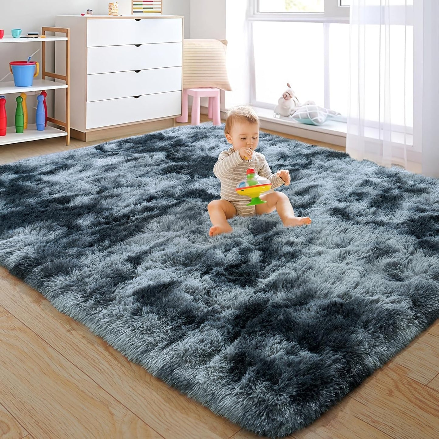 Rezutan Rugs for Living Room, Area Rug 6x9 Fluffy Rug Carpet, Soft Shaggy Modern Floor for Kids Boys Girls Bedroom, Plush Fuzzy Dorm Rug,Blue Gray