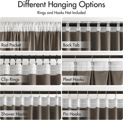 MIULEE Taupe Velvet Curtains 90 inches 2 Panels - Luxury Room Darkening Window Drapes for Bedroom Living Room Thermal Insulated Super Soft Blackout, Back Tab Rod Pocket Pinch Pleated, W52 x L90