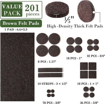Fursafe&Q Felt Furniture Pads for Hardwood Floors -Self Adhesive Felt Chair Leg Pads，Furniture Feet Floor Protectors, Protect Floor from Nicks, Bumps and Scratch, 201 Pcs Kitchen Cabinet Door Bumper