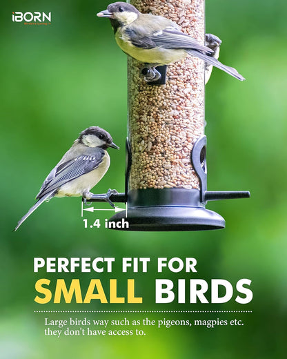 iBorn Metal Bird Feeders Black Wild Bird Feeder for Outdoors Hanging All Metal Black Finishing 14 Inch 6 Port(Seed is not Included)