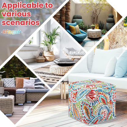 Juexica 1 Pack Ottoman Poufs Indoor Outdoor Inflatable Ottoman Stool Cube Pouffe Square Footstool with Handle for Patio Garden Home Boho Decorative Living Room, Bedroom (16 x 16 x 16 Inches)