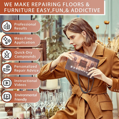 Lifreer Wood Repair Kit, 42 Pcs Furniture Repair Kit - Wood Filler, Touch Up Marker, Wood Putty, Wood Crayon for Scratch, Cracks, Stains, Discoloration for Wooden Door, Floor, Table, Cabinet