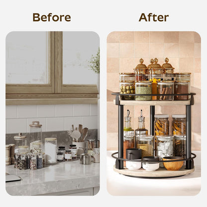 Lazy Susan Organizer, Rotating Spice Rack, 2 Tier Spice Turntable Organizer, Industrial Turntable Spice Holder, for Kitchen Countertop and Cabinet, Compact and Versatile, Greige SR22BG