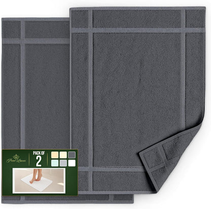 Pearl Linens Pack of 2 Washable Cotton Bath Mat 18x25 - Soft & Absorbent Quick Dry Bathroom Mat Set, Not Bathroom Rugs After Shower Mat, Terry Bath Tub Mat, 687 GSM Dark Grey