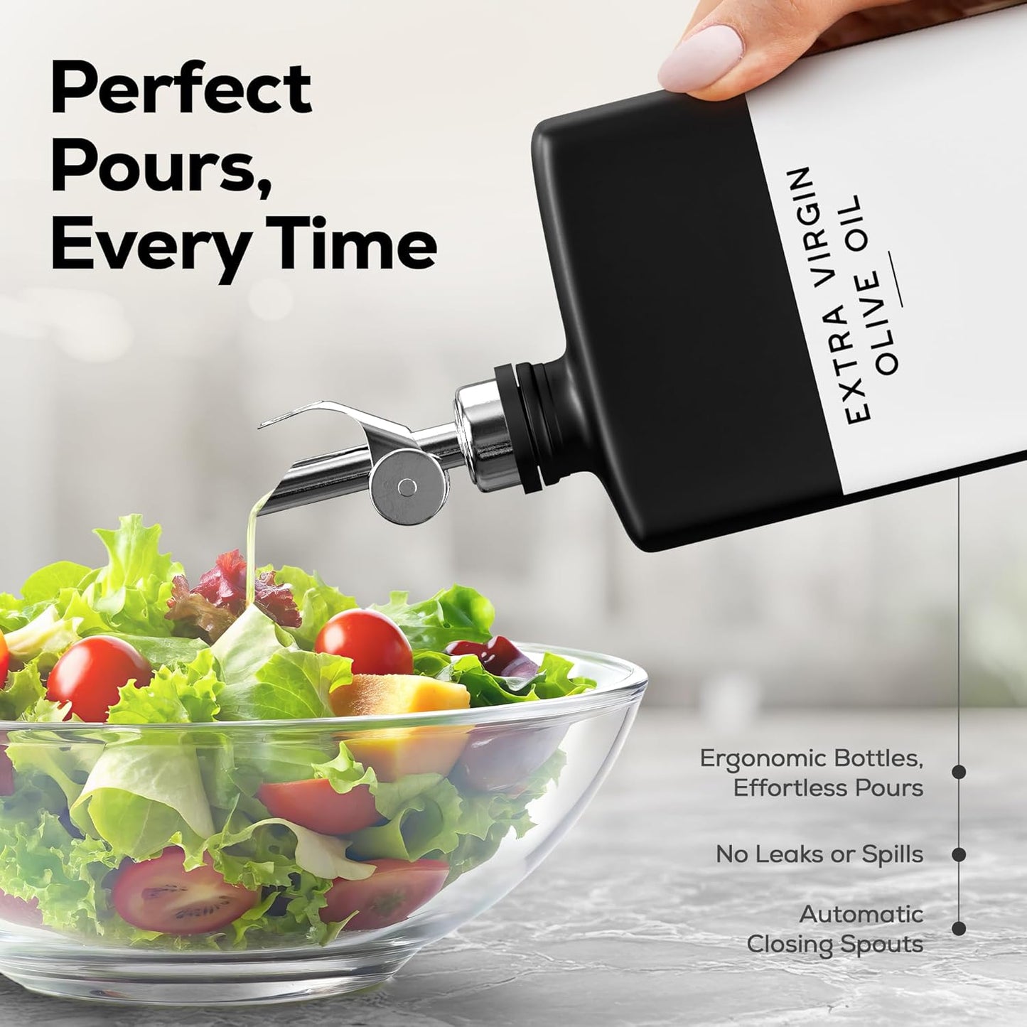 Black Glass Olive Oil Dispenser Bottle for Kitchen by Brighter Barns - Soy Sauce Dispenser, Coffee Syrup Bottle - Modern Kitchen Decor for Restaurant, Airbnb, Coffee Bar Accessories (Black, Set of 2)