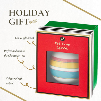 Spode Kit Kemp Christmas Ornament - Calypso Stripe Bauble- Porcelain Handcrafted Festive Charm, Unique Holiday Ornaments with Whimsical Design, Collectible Keepsake Holiday Decoration for Gifting
