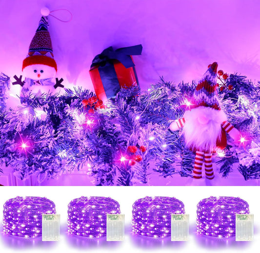 4 Pack 60LED Halloween Fairy Lights Battery Operated - 20FT Twinkle Lights with 2 Lighting Modes Indoor Outdoor, Waterproof Led Fairy String Lights for Christmas, Bedroom, Dorm, DIY Decor, Purple