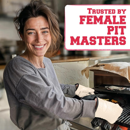 KITCHEN PERFECTION XL Silicone Smoker Oven Gloves for Women -Extreme Heat Resistant BBQ Gloves -Handle Hot Food Right on Your Grill Fryer&Pit|Waterproof Grilling Cooking Mitts|Superior Set+3 Bonuses