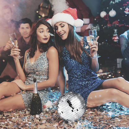 Retisee 6'' Disco Ball Christmas Tree Topper Silver Mirror Xmas Tree Topper 3D Hollow Silver Disco Ball Decor for 70s Holiday Wedding Birthday Party Decorations