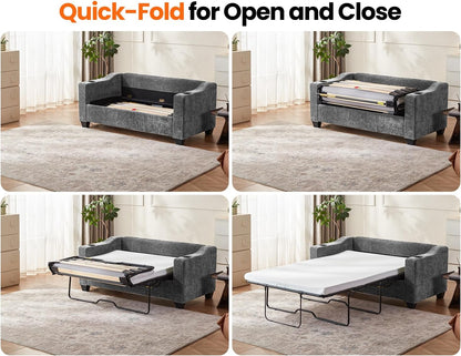 CHIC HOUSE Pull Out Sofa Bed, Full Size Sleeper Sofa, 2-in-1 Convertible Chenille Couch with USB Charging, Memory Form Couch for Living Room, Apartment & Small Space (Dark Grey, Chenille - Full)