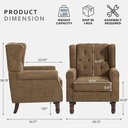 Lumibee High Back Accent Chair,Upholstered Wingback Armchair with Solid Wood Legs for Small Spaces,Comfy Single Sofa Chair for Living Room,Bedroom,Office-Gray