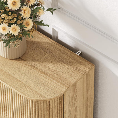 63" Tambour Dresser for Bedroom with 3 Drawers, Modern Chest of Drawers with Sliding Doors & 8 Shelves, Fluted Dresser Storage Organizer for Bedroom, Closet, Living Room(Natural)