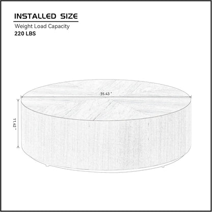 LATBASK 35.5" Round Coffee Table,Rustic Dark Wood Finish,Modern Minimalist Low-Profile Coffee Table for Living Room,Scandinavian Industrial Style,Compact Round Center Table for Small Spaces (Walnut)