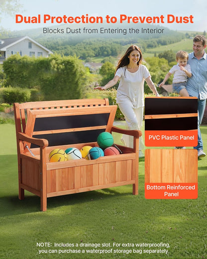 VEVOR Outdoor Storage Bench, 2-Person Wooden Storage Bench, 33 Gallons Deck Box with Side Handle, Supports up to 705 lbs, Weatherproof Outdoor Seating & Porch Decor, for Patio Garden Balcony Yard
