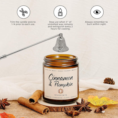Cinnamon & Pumpkin Scented Candle – Fall Candles for Home Scented, Soy Candles for Home, 7 oz Cozy Pumpkin Candle for Women & Men, Autumn Décor & Holiday Gifts