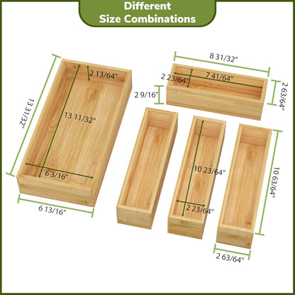 BAMEOS Utensil Drawer Organizer, 5 Slots Silverware Organizers for Kitchen Drawers, Bamboo Flatware Organizer for Knives Cutlery Spoons Forks (Natural)