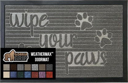 GORILLA GRIP 100% Waterproof All-Season WeatherMax Doormat 35x23, US Designed Natural Rubber, Stain and Fade Resistant, Low Profile Indoor Outdoor Door Mats, Easy Clean Patio Mat, Stone Paws