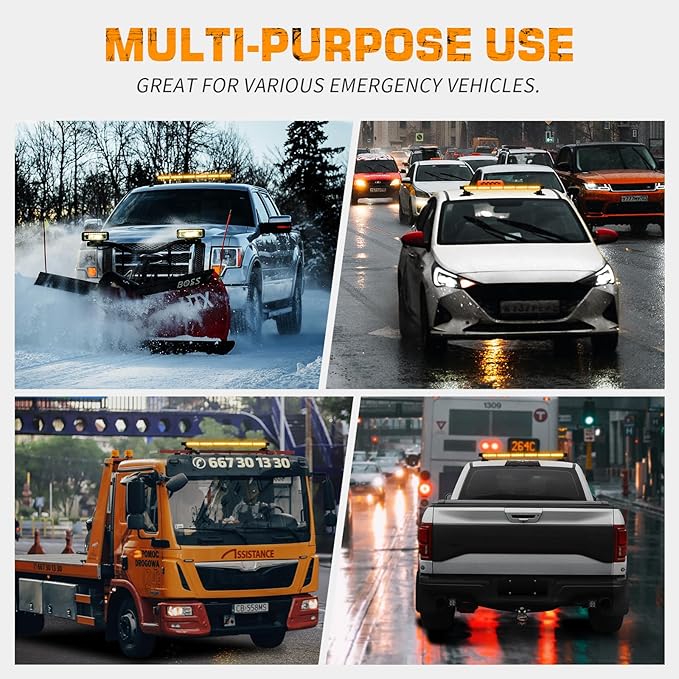 XRIDONSEN 28.4" 80 LED Amber Roof Top Strobe Light Bar Emergency Warning Flashing Safety Hazard Magnetic Double Side Traffic Advisor Lights for Plow/Tow Trucks Construction Vehicles Wreckers Pickup