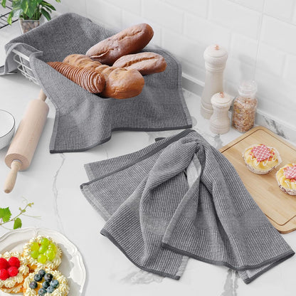 Homaxy Premium Kitchen Towels(18”x 28”, 6 Pack), Large Cotton Kitchen Hand Towels, Flat and Terry Dish Towels, 380 GSM Highly Absorbent Tea Towel Set with Hanging Loop, Grey