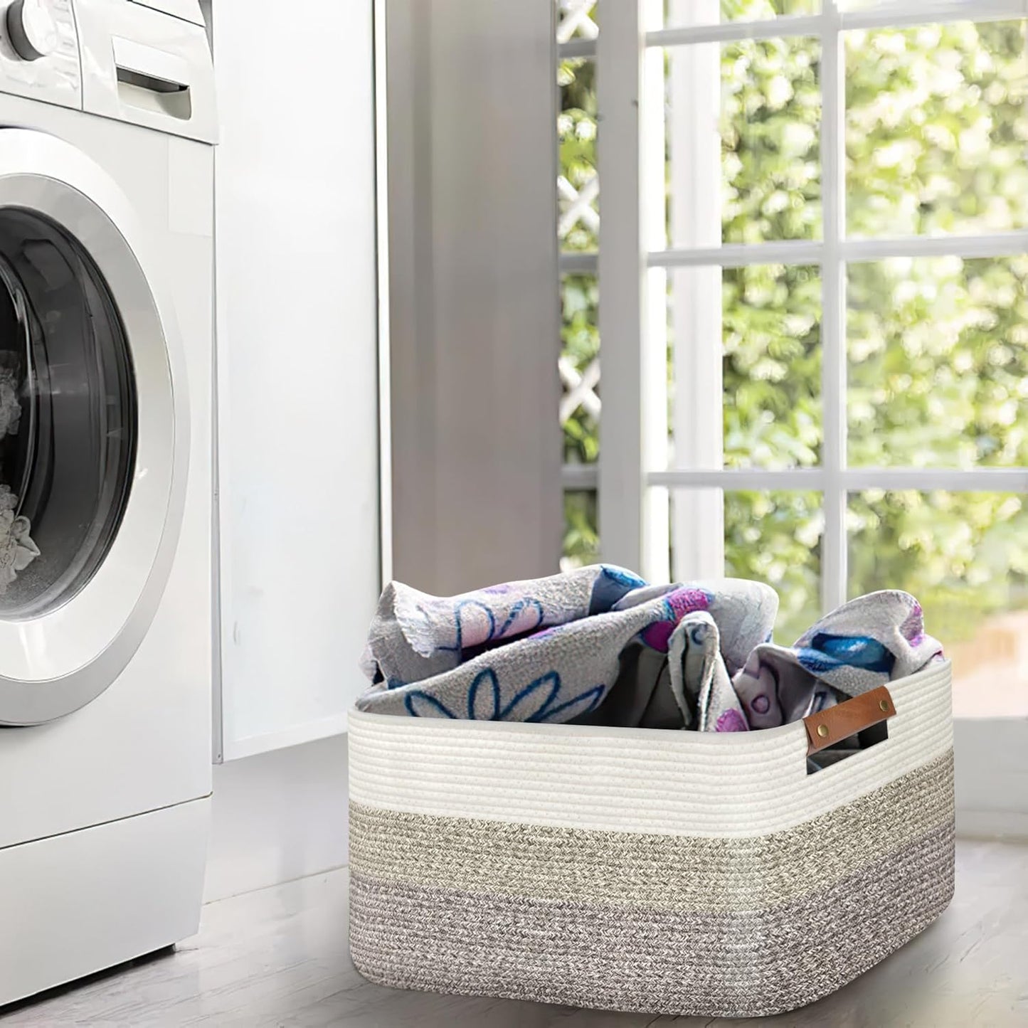 Large Collapsible Laundry Basket, Clothes Hamper for Blanket, Toy, Towels, Woven Baskets for Storage, Nursery Home Decor Living room 21.6" x 15" x 11.8", Gradient Brown