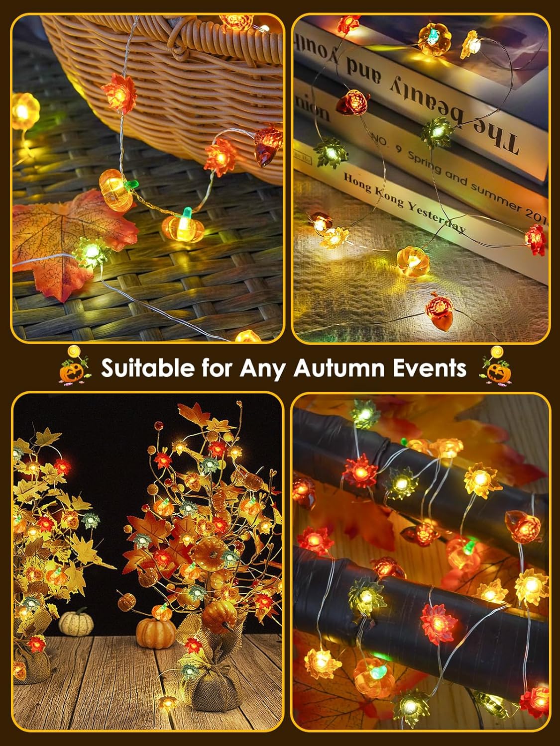 Fall Decorations 3D Pumpkin Acorn Maple Leaf Fairy Lights Battery Operated with Remote, 10FT 30 LED String Lights Outdoor & Indoor, Waterproof 8 Modes for Garland Harvest Thanksgiving Halloween Decor