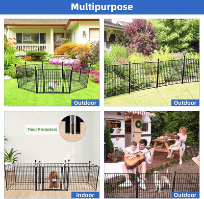 ADAVIN 24 in(H) Garden Fence with Gate, 8 Panels Total 19.7 Ft(L), Heavy Duty Iron Metal Animal Barrier Fence, Dog Fence Outdoor for Yard, Temporary Fencing, No Dig Garden Border Fencing
