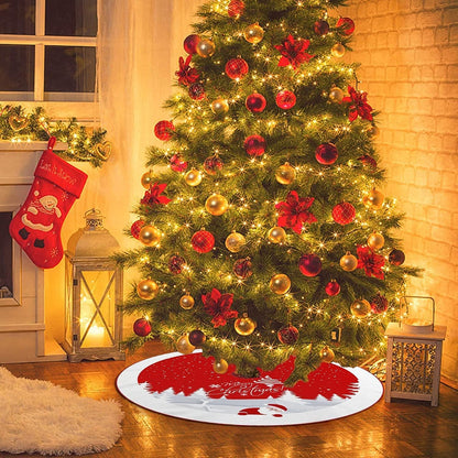 Christmas Tree Skirt Red Xmas Tree Ornaments for White Soft Plush Christmas Tree Mat with Snowy Pattern for Decorations Holiday Party 48 inches