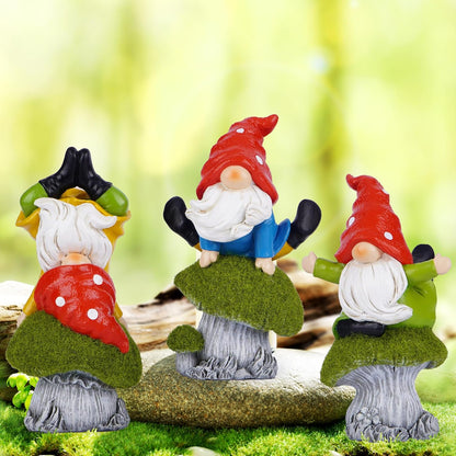 Hodao 3 PCS Spring Yoga Mushroom Gnomes Decoration Summer Elf Figurines Gifts for Home Spring Lively Garden Statues Decor for Outdoor, Mom, Mother (Green)