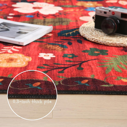 Runner Rug for Hallways Kitchen Rug Non Slip 2'6''x8' Washable Runner Rugs with Rubber Backing Soft Floral Carpet Runner for Hallways, Kitchen, Laundry, Bedroom, Bathroom(Red)
