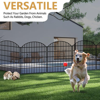 15 Panels Decorative Garden Fence, 33in (H) x 33.46ft (L) No Dig Dog Fences Outdoor for Yard, Rustproof Tall Metal Fencing Panels Animal Barrier Border for Rabbits, Patio Temporary Use