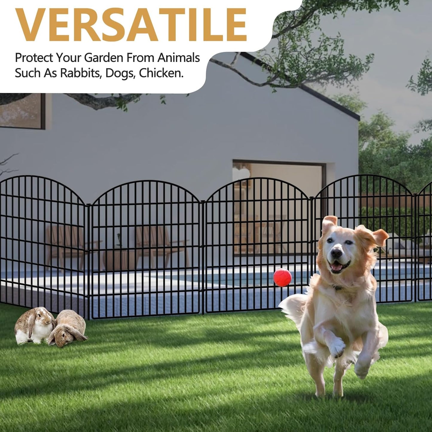 10 Panels No Dig Decorative Outdoor Garden Fence for Yard, 33in (H) x 21.92ft (L) Animal Barrier Fencing Rustproof Metal Panel Border for Dog, Rabbits Patio Camping Temporary Ground Stakes