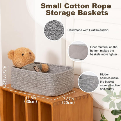 3 Pack Small Storage Baskets for Organizing, Cute Woven Decorative Gift Baskets for Shelves, Mini Closet Organizer Bins with Handles, 11.81''Lx7.87''Wx4.72''H-Grey