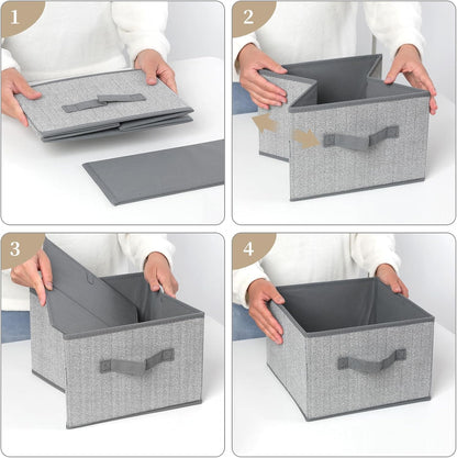 Storage Baskets, 11-Inch Woven Fabric Bins, Storage Cubes with Reinforced Handles, Organizer Bins for Closet Shelves, Foldable, for Toys, Clothes, Natural Beige (3PCS/Grey-11*11*7.8inch)