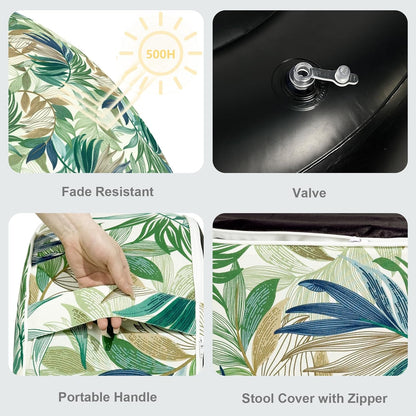 LVTXIII Inflatable Stool Ottoman Footrest with Handle, Decorative Fade-Resistant Foot Stool, Indoor or Outdoor Pouf for Home Garden and Camping Use, D21 x W 21 x H9, Lush Leaf Green