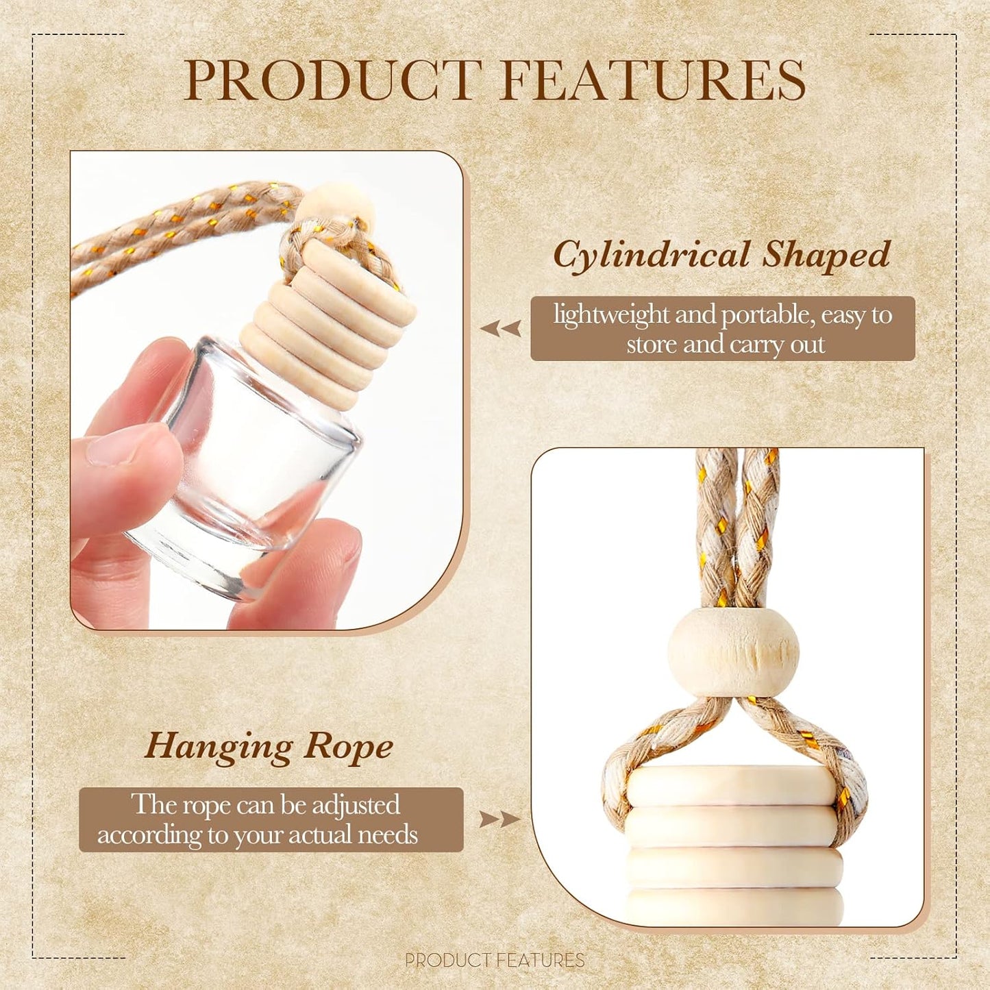 BBTO 50 Pcs Hanging Car Air Freshener Car Diffuser Bottles Empty Glass Perfume Bottle Freshener Diffuser Bottle Pendant for Essential Oil Fragrance Aromatherapy Bottle Ornament (Cylinder)